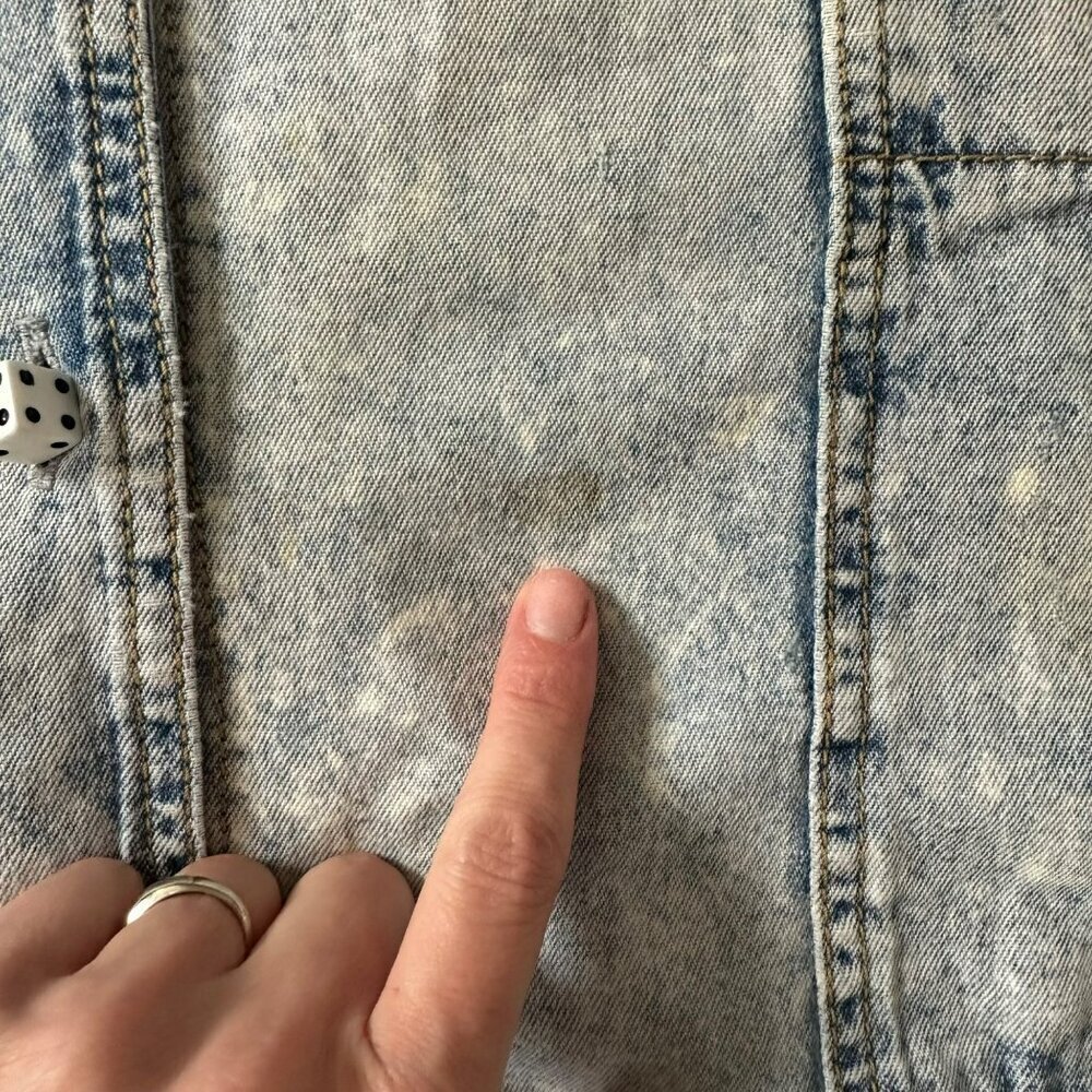 Vintage Denim Button Front Top With Playing Card Embroidery & Dice Button Detail - Picture 2 of 13